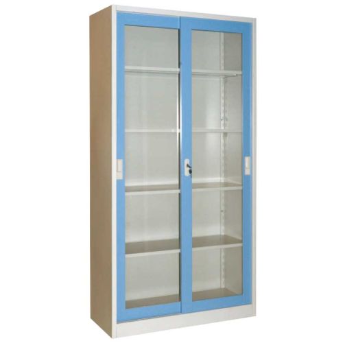 FILE CABINET 4 SHELF GLASS SLIDING BLUE