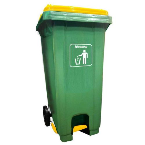 DUSTBIN DARK GREEN 120L PEDAL&YELLOW LID